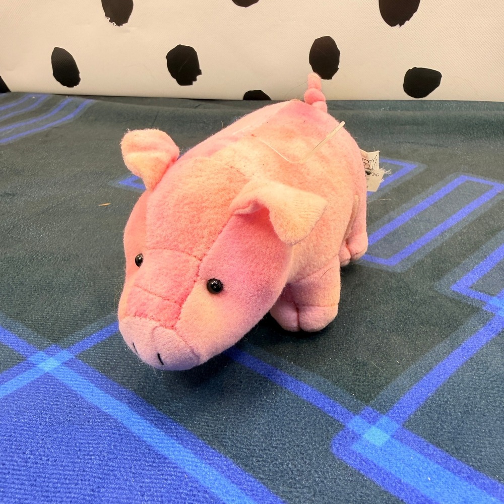 Vintage 1995 Stuffins Pink Pig Plush Stuffed Animal Curly Tail Standing 6"